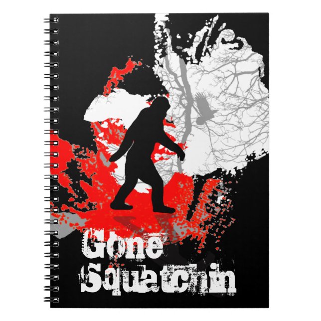 Gone Squatchin, black bigfoot Notebook (Front)