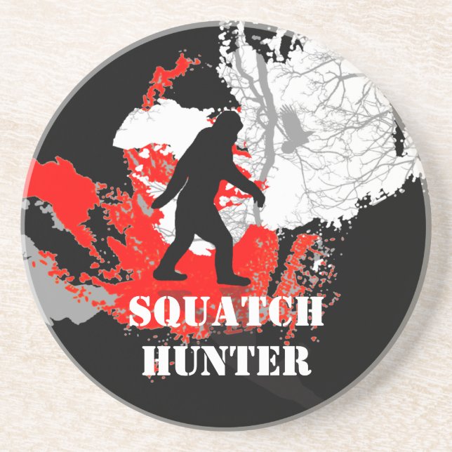Gone Squatchin, black bigfoot Sandstone Coaster (Front)