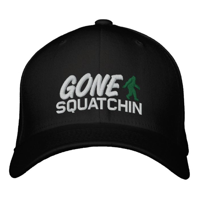 Gone Squatchin   black white and green Embroidered Hat