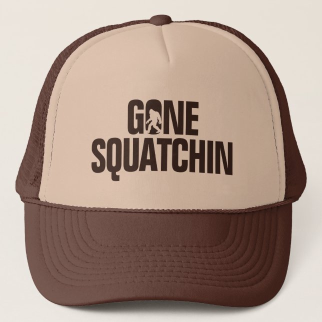 Gone Squatchin - Brown / tan Silhouette Trucker Hat (Front)