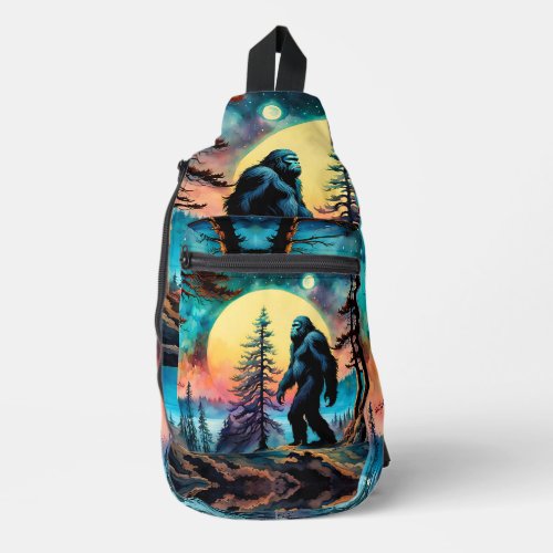 Gone Squatchin Colorful Sasquatch Landscape Acces Sling Bag