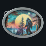 Gone Squatchin' Colorful Sasquatch Landscape Belt Buckle<br><div class="desc">Colorful Sasquatch walking on the mountain under a full moon

AI Generated art by minx267</div>