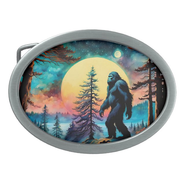 Gone Squatchin' Colorful Sasquatch Landscape Belt Buckle (Front)