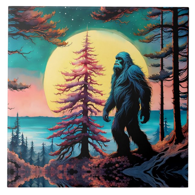 Gone Squatchin' Colorful Sasquatch Landscape Ceramic Tile (Front)