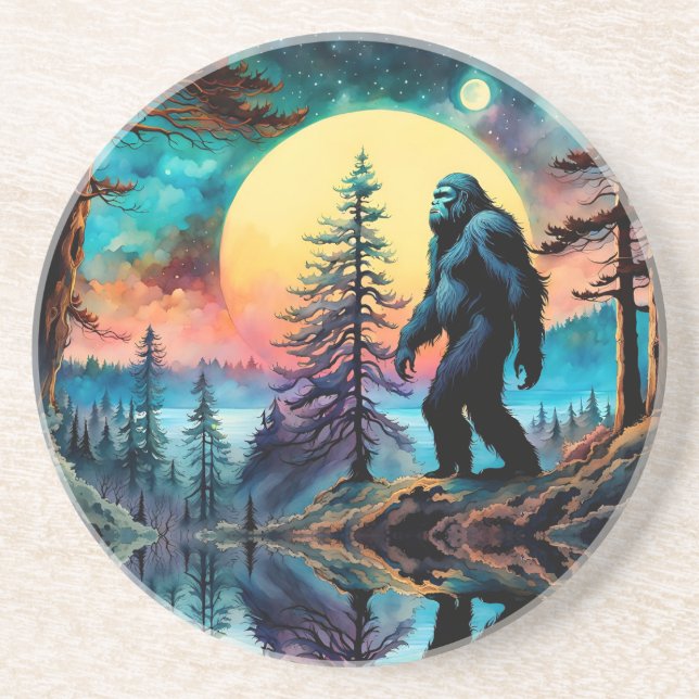 Gone Squatchin' Colorful Sasquatch Landscape Coaster (Front)