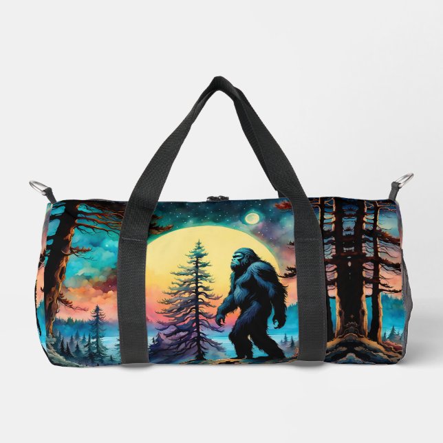 Gone Squatchin' Colorful Sasquatch Landscape Duffle Bag (Front)