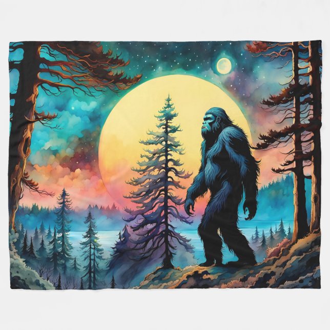 Gone Squatchin' Colorful Sasquatch Landscape Fleece Blanket (Front (Horizontal))