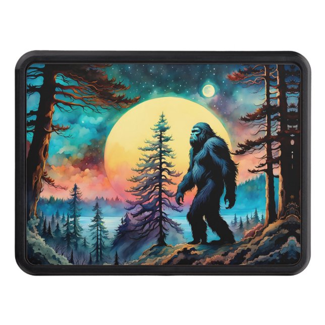Gone Squatchin' Colorful Sasquatch Landscape Hitch Cover (Front)