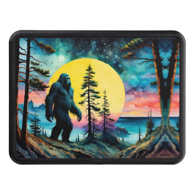 Gone Squatchin' Colorful Sasquatch Landscape Hitch Cover (Front)