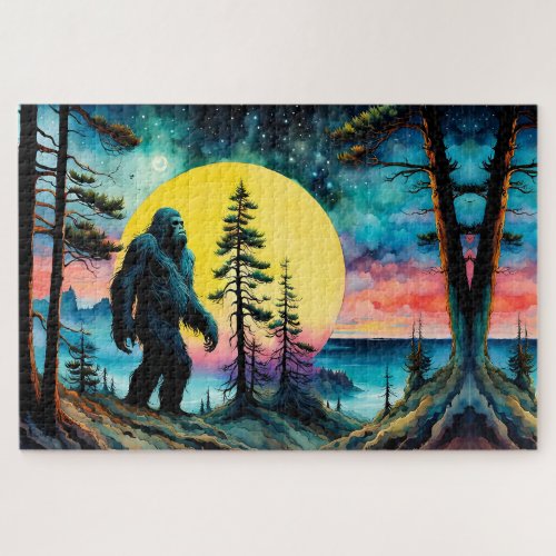 Gone Squatchin Colorful Sasquatch Landscape Jigsaw Puzzle