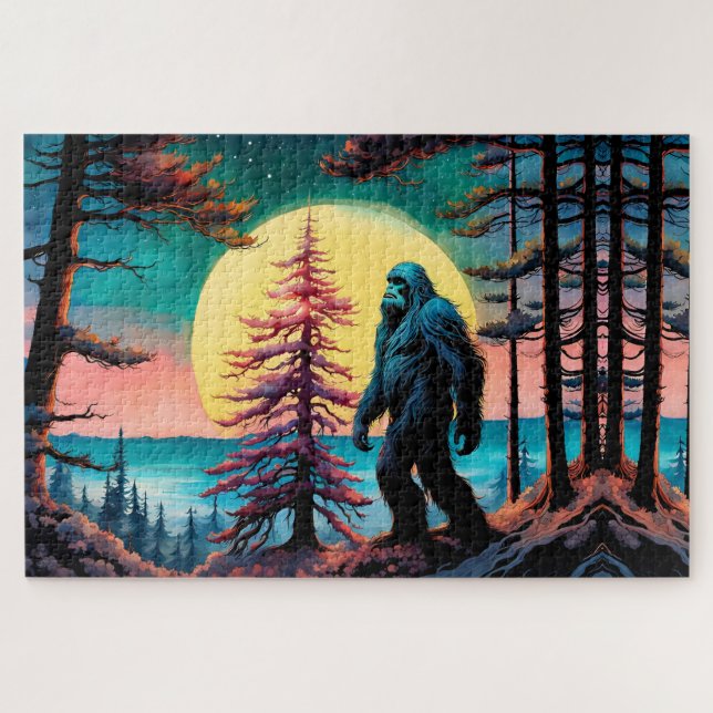 Gone Squatchin' Colorful Sasquatch Landscape Jigsaw Puzzle (Horizontal)