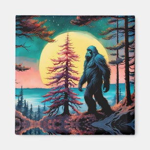 Gone Squatchin' Colorful Sasquatch Landscape Magnet