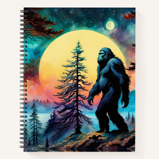 Gone Squatchin' Colorful Sasquatch Landscape Notebook (Front)