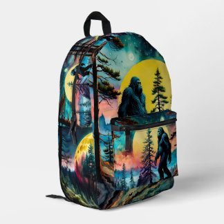 Gone Squatchin' Colorful Sasquatch Landscape Printed Backpack
