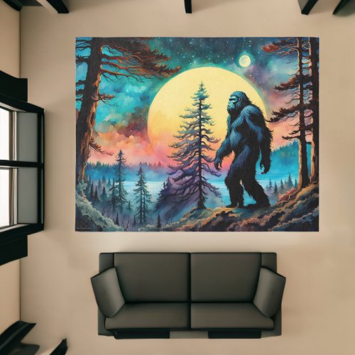 Gone Squatchin Colorful Sasquatch Landscape Rug