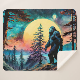 Gone Squatchin' Colorful Sasquatch Landscape Sherpa Blanket