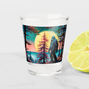 Gone Squatchin' Colorful Sasquatch Landscape Shot Glass