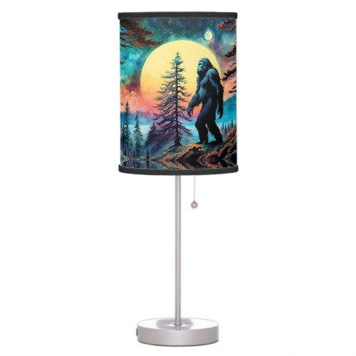 Gone Squatchin Colorful Sasquatch Landscape Table Lamp