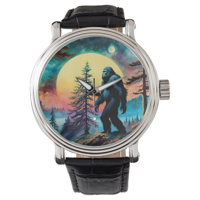 Gone Squatchin' Colorful Sasquatch Landscape Watch (Front)