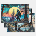 Gone Squatchin&#39; Colorful Sasquatch Landscape Wrapping Paper Sheets