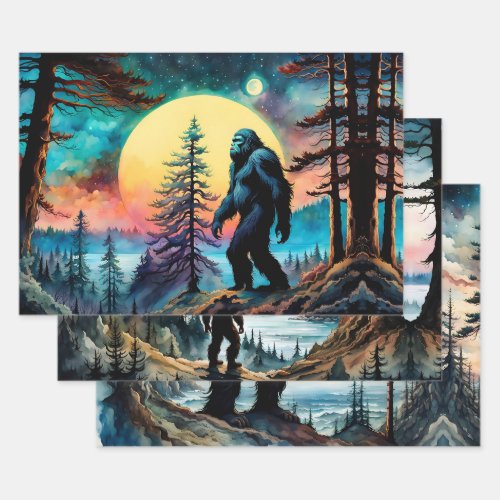 Gone Squatchin Colorful Sasquatch Landscape Wrapping Paper Sheets