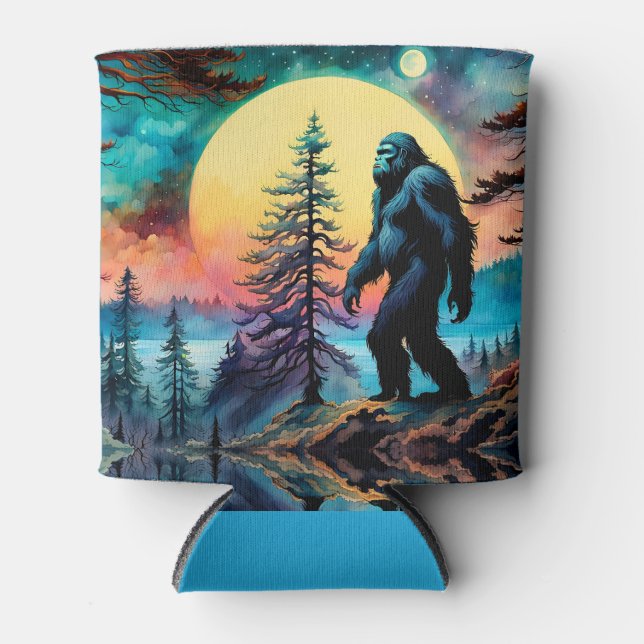 Gone Squatchin' Colorful Sasquatch Moon Can Cooler (Front)