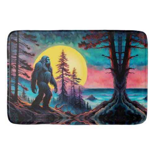 Gone Squatchin Colorful Sasquatch Night Landscape Bath Mat