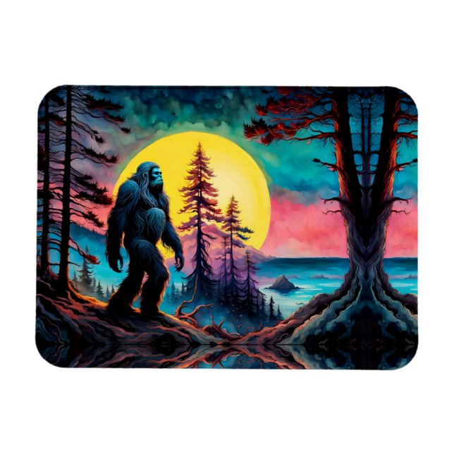 Gone Squatchin' Colorful Sasquatch Night Landscape Magnet (Horizontal)