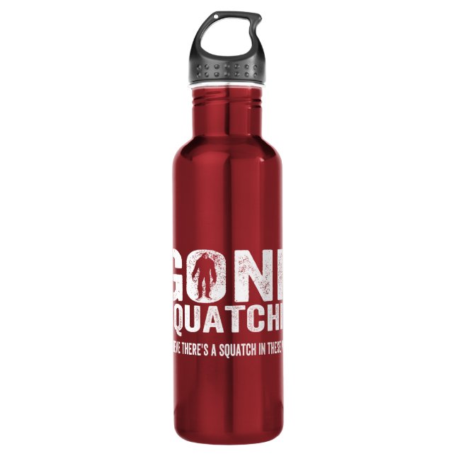 Gone Squatchin (Distressed) Squatch in these Woods Water Bottle (Front)