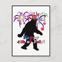 Gone Squatchin  for 4th of July (Text &amp; Fireworks) Postcard