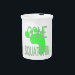 Gone Squatchin Gifts Pitcher<br><div class="desc">Bigfoot, yeti, woodbooger, sasquatch, skunkape whatever you call him- everyone is looking for him. Crytozoology will never be the same if he is found. Fynn , cool lime green logo - gone squatchin wih a solid back ground. There is also a big foot in the middle. To make a custom...</div>