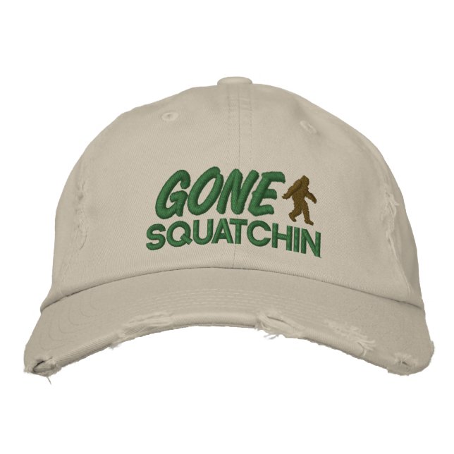 Gone Squatchin - green and brown stitching Embroidered Baseball Cap (Front)