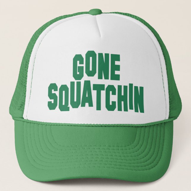 Gone Squatchin Green Mesh Snap Back Trucker Hat (Front)