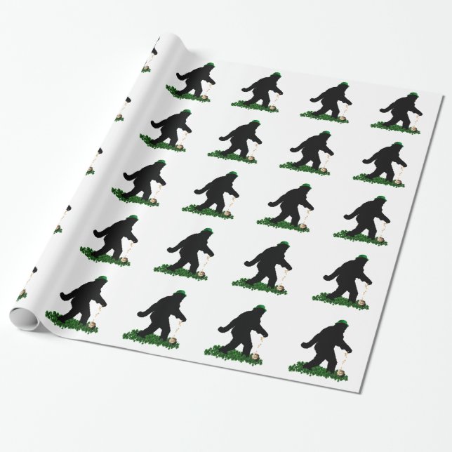 Gone Squatchin' on St. Patrick's Day Wrapping Paper (Unrolled)