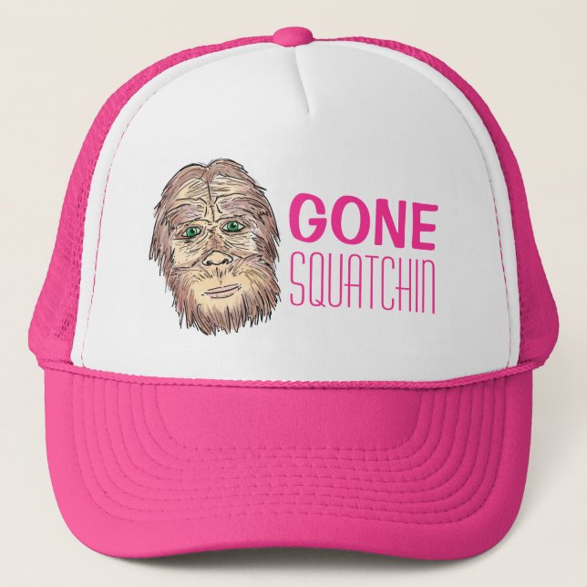 Gone Squatchin pink bigfoot humor hat (Front)