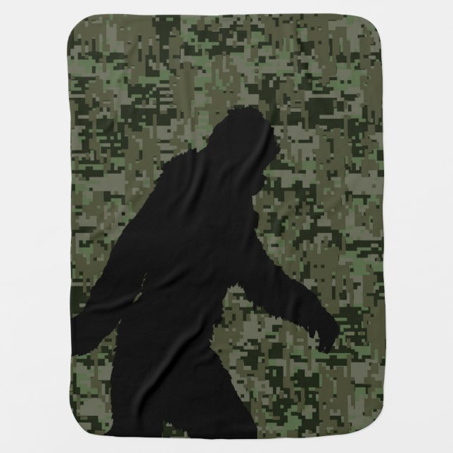 Gone Squatchin Silhouette on Digital Camouflage Baby Blanket (Front)