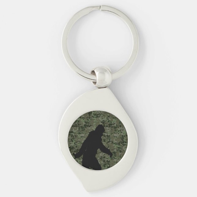 Gone Squatchin Silhouette on Digital Camouflage Keychain (Front)