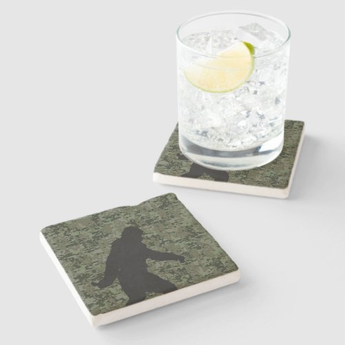 Gone Squatchin Silhouette on Digital Camouflage Stone Coaster