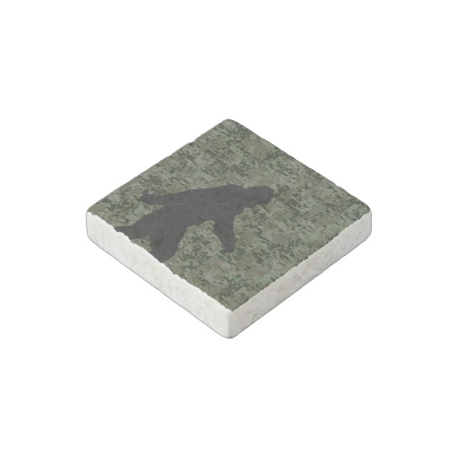 Gone Squatchin Silhouette on Digital Camouflage Stone Magnet (Angled)