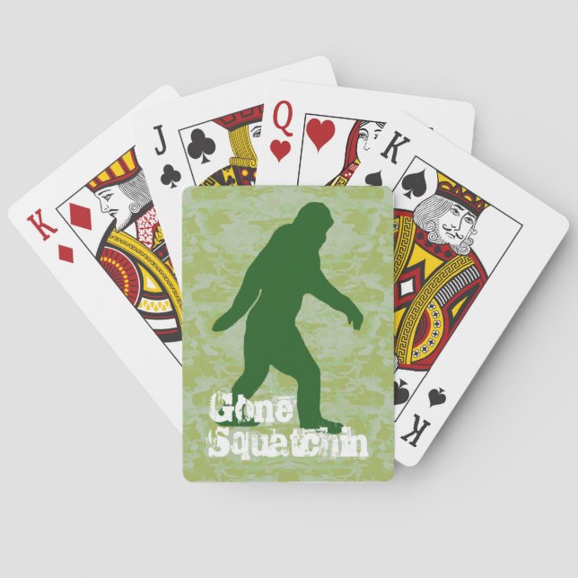 Gone Squatchin text on green camouflage Poker Cards (Back)