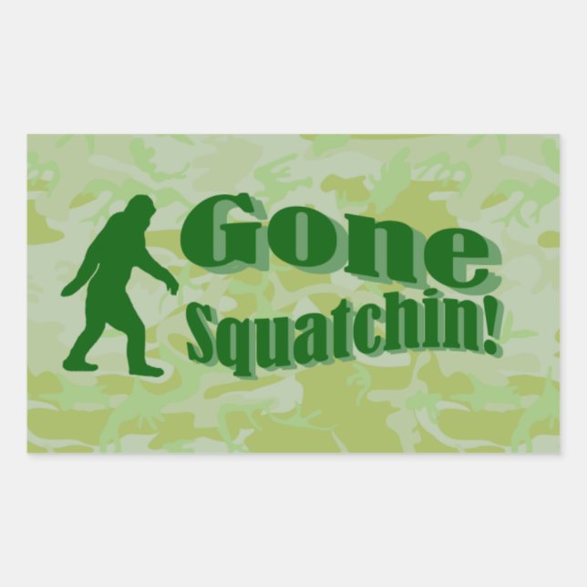 Gone Squatchin text on green camouflage Rectangular Sticker (Front)