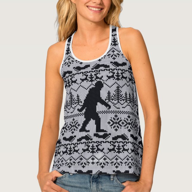 Gone Squatchin Ugly Christmas Sweater Style Tank Top (Front)
