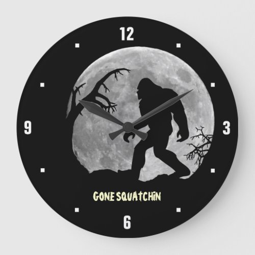 Gone Squatchin with moon and silhouette Large Clock
