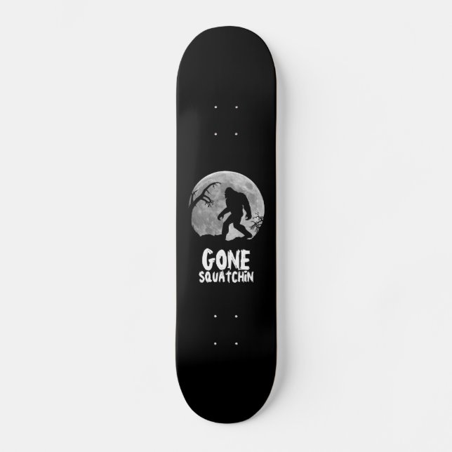 Gone Squatchin with moon and silhouette Skateboard Deck (Front)