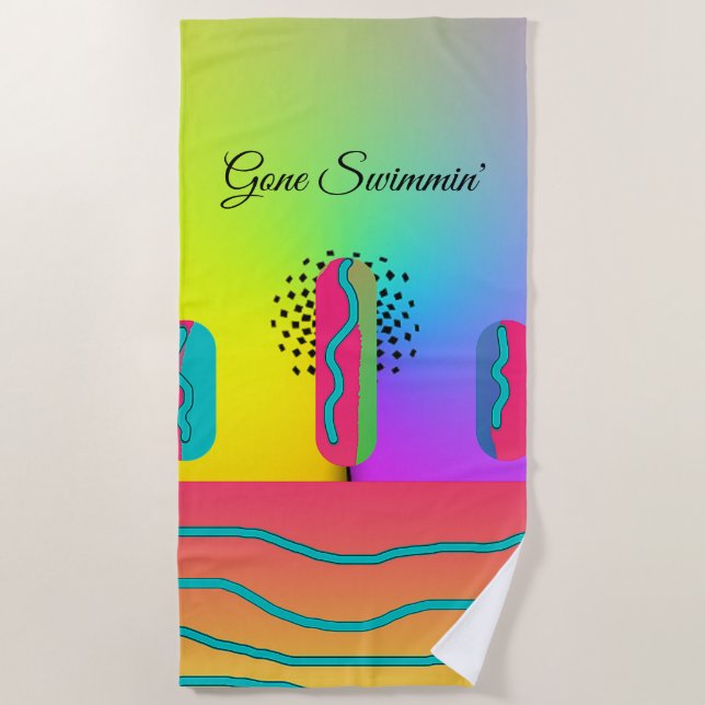 Gone Swimming' Rainbow Geo Mix     Beach Towel (Front)