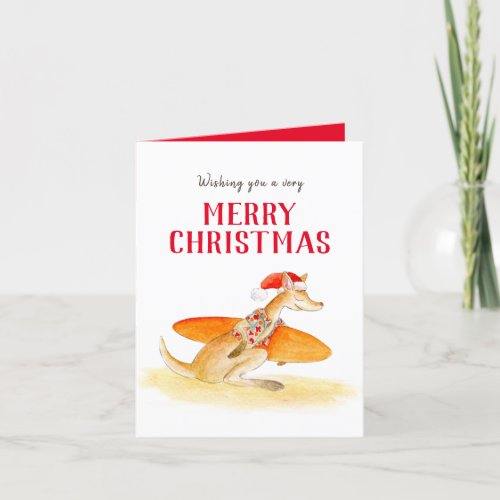 Gone to the beach cute surfing kangaroo Christmas Holiday Card