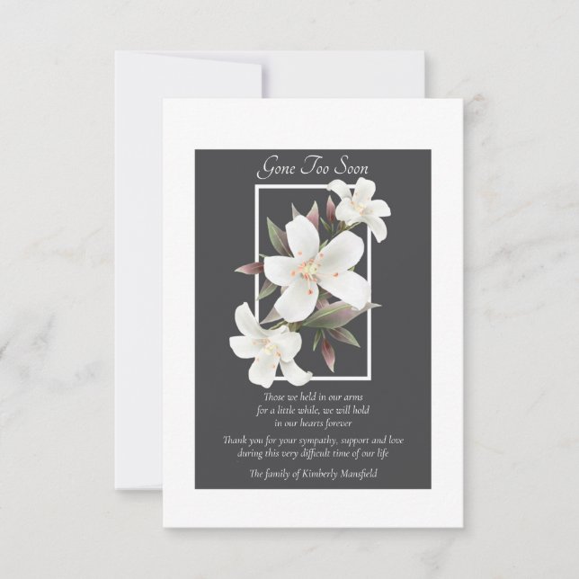 Gone Too Soon Sympathy Thank You Card (Front)