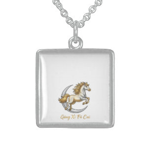 Gōng Xǐ Fā Cái 2026 Golden Horse Lucky Moon Neckla Sterling Silver Necklace