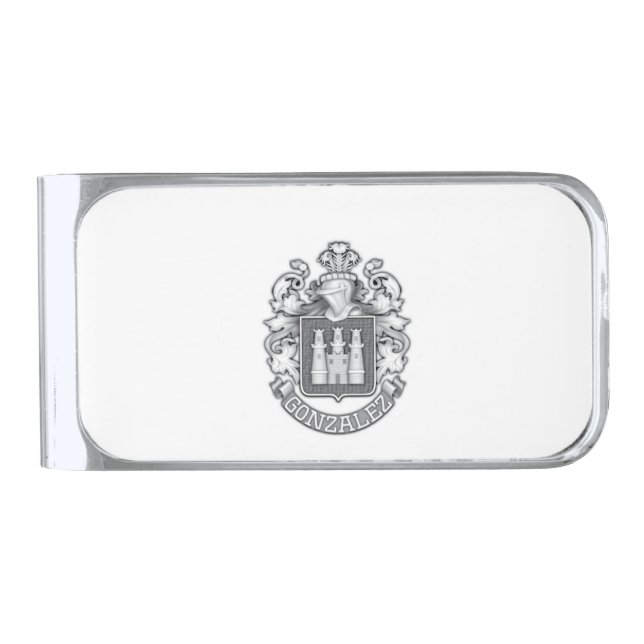  Gonzalez Family Crest   Silver Finish Money Clip (Front)