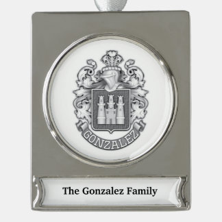 Gonzalez Family Crest Silver Plated Banner Orname Ornament
